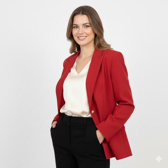 Vintage Talbots Red Wool Blazer Single Breasted Womens 8 Gold Buttons Academia - Picture 3 of 16